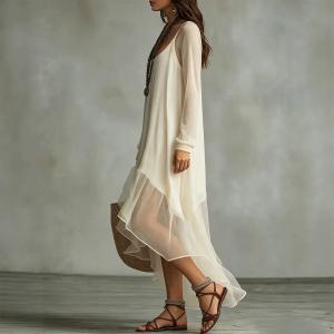 Women's Fashion Pure Color Mesh Irregular Flowy Dress