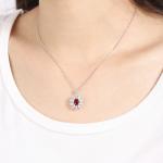 S925 Silver 4.0g Lab-Created Gemstone Necklace, 7x5mm Pendant, 5 Colors, 40&5cm
