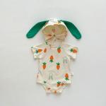Baby Girl Bunny Short Sleeve Thin Hooded Triangle Romper Onesie Spring Clothes