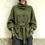 Womens Autumnwinter Ribbed-knit Turtleneck With A Double-breasted Design