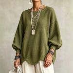 Women's Autumn Round-Neck Lantern-Sleeve Top With Irregular Wavy Hem