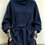 Womens Autumnwinter Ribbed-knit Turtleneck With A Double-breasted Design