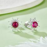 S925 Silver 2.6g Star Design Lab-Created Ruby Stud Earrings, 0.5ct 5mm, Pair
