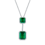 S925 Silver 12.9g 12.7ct Lab-Created Emerald Necklace, 15x12mm & 10x10mm Double Drop, 40cm
