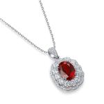 S925 Silver 5.2g Lab-Created Ruby Necklace, 10x7mm Halo Pendant, 40&5cm, GRA Certified