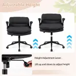 Criss Cross Chair With Flip-Up Arms, Faux Leather Cross Legged Office Chair With Adjustable Height & Rocking Function -Gray