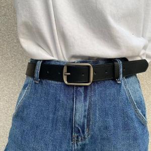 Matte Silver Metal Buckle Decorative Belt Unisex Korean Style Simple Versatile Jeans Leather Strap