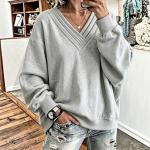 Women's Solid Color Loose V-neck Brushed Hoody