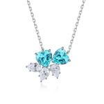 S925 Silver 4.1g Double Heart Lab-Created Gemstone Necklace, 7mm Pendant, 4 Colors, 40&5cm