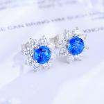 S925 Silver 4.1g Flower Lab-Created Gemstone Earrings, 6.5mm Ruby Sapphire Paraiba Spinel