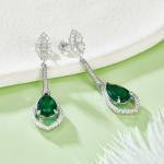 S925 Silver 5.6g Lab-Created Emerald Drop Earrings, 3.4ct 11x7mm Pair
