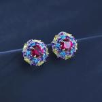 S925 Silver 6.5g 2ct Lab-Created Ruby Earrings, Multicolor Cluster, Pair