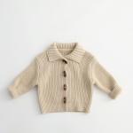 Solid-color Horn-button Cardigan Childrens Cotton Knit Jacket