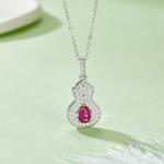 S925 Silver 2.5g 0.5ct Lab-Created Ruby Necklace, 4mm Gourd Pendant, 40&5cm