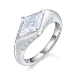 S925 Silver 2.2g Kite Cut Moissanite Ring, 12x7mm 2ct D VVS1, GRA Certified US 5-9
