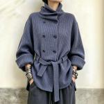 Womens Autumnwinter Ribbed-knit Turtleneck With A Double-breasted Design
