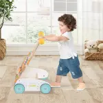 Wooden Baby Walker with 3-Position Adjustable Heights and Smooth Wheels