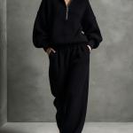 Winter Loose-fit Women's Half-zip Top Wide-leg Pants