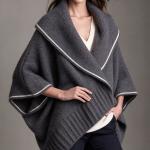 Loose Knitted Cape And Shawl Coat Large Lapel Contrast Color White Edge