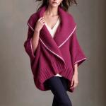 Loose Knitted Cape And Shawl Coat Large Lapel Contrast Color White Edge