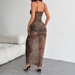 Leopard-print Lace Bodycon Slip Sexy Halter-neck Resort Dress