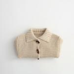Solid-color Horn-button Cardigan Childrens Cotton Knit Jacket
