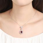 S925 Silver 6.3g Lab-Created Gemstone Necklace, 9x7mm Pendant, 5 Colors, 40&5cm