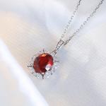 S925 Silver 3.9g Lab-Created Ruby Necklace, 10x8mm Oval Halo Pendant, 40&5cm, GRA Certified