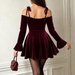 Autumn And Winter New Off-the-shoulder V-neck Brace Short Dress