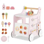 2-in-1 Baby Walker with 8 Fun Activities (Dessert Sorter/Adjustable Clock/Maze) + Side Shop Window (Role Play)-Pink