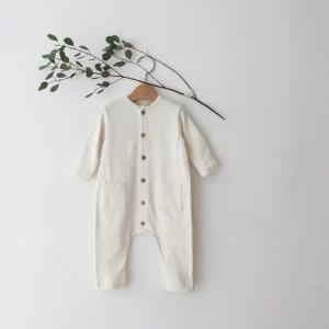 Solid-color Pocketed Chest-opening Baby Romper