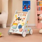 8-in-1 Wooden Baby Walker Push and Pull Learning Activity Center with Wheels for Toddlers 1+ Years Old