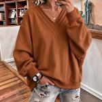 Women's Solid Color Loose V-neck Brushed Hoody