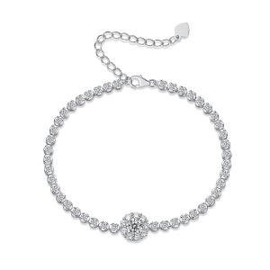 S925 Silver 7.4g Moissanite Tennis Bracelet, 0.5ct D VVS1 Halo, 16&5cm, GRA Certified