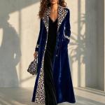 Retro Leopard-print Color-block Lapel Single-breasted Long-sleeve Trench Coat