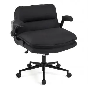 Criss Cross Chair With Flip-Up Arms, Faux Leather Cross Legged Office Chair With Adjustable Height & Rocking Function -Gray