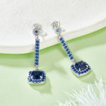 S925 Silver 4.5g Lab-Created Sapphire Drop Earrings, 2ct 6x6mm Cushion, Pair