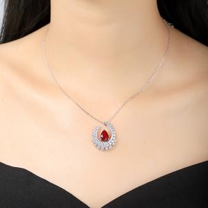 S925 Silver 4g Lab-Created Gemstone Necklace, 10.5x7mm Teardrop, 4 Colors, 40&5cm