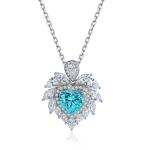S925 Silver 4.3g Heart Lab-Created Gemstone Necklace, 7mm 5 Colors, 40&5cm