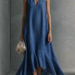 Fashionable V-neck Loose-fit Flared Womens Dress