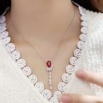 S925 Silver 4.3g Lab-Created Ruby Paraiba Lariat Necklace, 6.5x9mm, 40&5cm