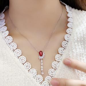 S925 Silver 4.3g Lab-Created Ruby Paraiba Lariat Necklace, 6.5x9mm, 40&5cm