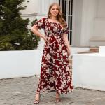 Womens Plus-Size Printed Bohemian French-Style Midi Dress