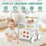 2-in-1 Baby Walker with 8 Fun Activities (Dessert Sorter/Adjustable Clock/Maze) + Side Shop Window (Role Play)-Light Green