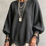 Women's Autumn Round-Neck Lantern-Sleeve Top With Irregular Wavy Hem