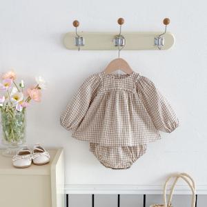Embroidered Plaid Baby Girl Bloomers Set Cotton