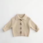 Solid-color Horn-button Cardigan Childrens Cotton Knit Jacket