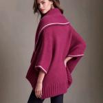 Loose Knitted Cape And Shawl Coat Large Lapel Contrast Color White Edge