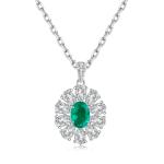 S925 Silver 4.0g Lab-Created Gemstone Necklace, 7x5mm Pendant, 5 Colors, 40&5cm