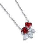 S925 Silver 4.1g Double Heart Lab-Created Gemstone Necklace, 7mm Pendant, 4 Colors, 40&5cm
